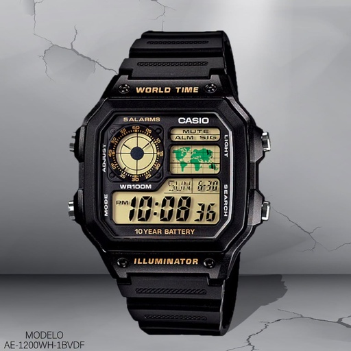 [AE-1200WH-1BVDF] RELOJ CASI0O DIGITAL CAB.AE-1200WH-1BVDF RESINA NEGRA