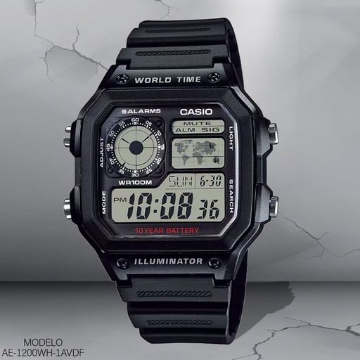 [AE-1200WH-1AVDF] RELOJ CASIO DIGITAL CAB. AE-1200WH-1AVDF RESINA NEGRA