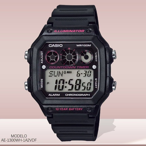[AE-1300WH-1A2VDF] RELOJ CASIO DIGITAL CAB. AE-1300WH-1A2VDF RESINA NEGRA