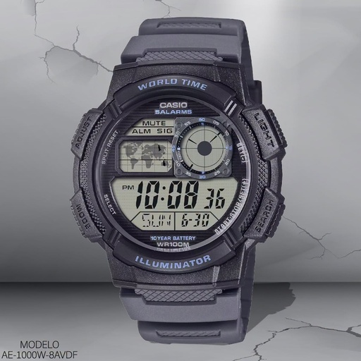 [AE-1000W-8AVDF] RELOJ CASIO DIGITAL CAB. AE-1000W-8AVDF RESINA GRIS