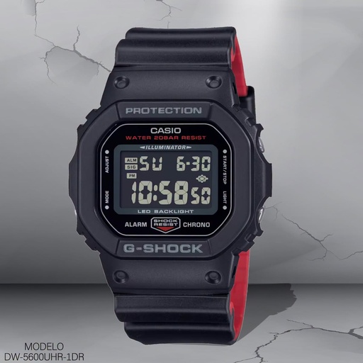 [DW-5600UHR-1DR] RELOJ CASIO G-SHOCK DIGITAL CAB. DW-5600UHR-1DR (3525) RESINA NEGRO/ROJO