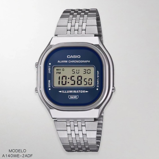 [A140WE-2ADF] RELOJ CASIO DIGITAL DAM. A140WE-2ADF METAL PLAT.
