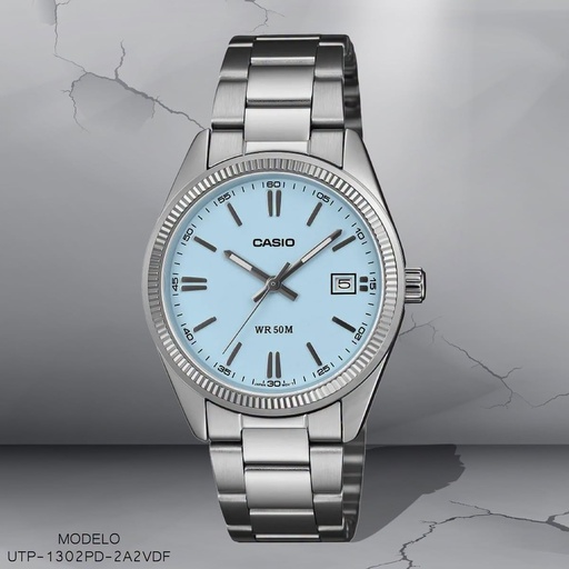 [UTP-1302PD-2A2VDF] RELOJ CASIO ANALOGO UNI. UTP-1302PD-2A2VDF METAL PLAT.