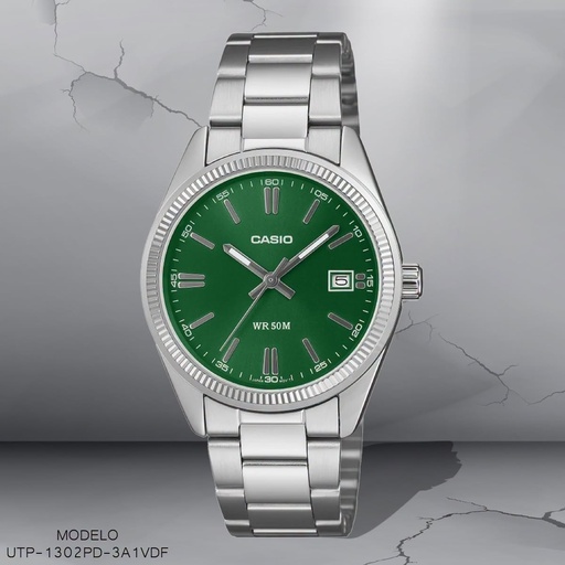 [UTP-1302PD-3A1VDF] RELOJ CASIO ANALOGO UNI. UTP-1302PD-3A1VDF METAL PLAT.