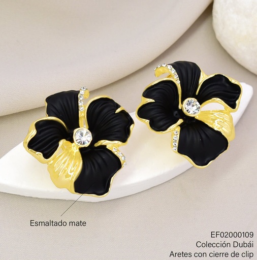 [EF02000109] ARETES DUBAI FLOR NEGRA GR.CENTRO ZIRC. T706295E
