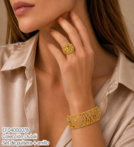 [EF04000078] SET DUBAI TEXTURA MALLA CRISTALES COL.C/ANILLO T803662U/FD26565