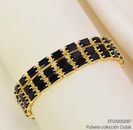 [EF03000087] PULSERA DUBAI 3 LINEAS RECT.NEGRO HORIZONTAL T117834H