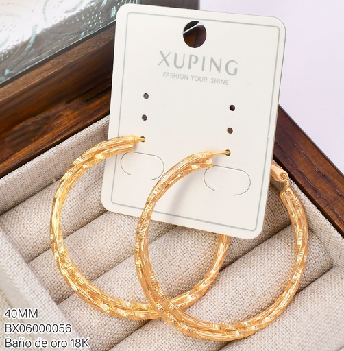 [BX06000056] ARGOLLA BAÑO DE ORO 18K XUPING DIAMANTADA DOBLE 40MM TORNEADO LARGO (XAG)