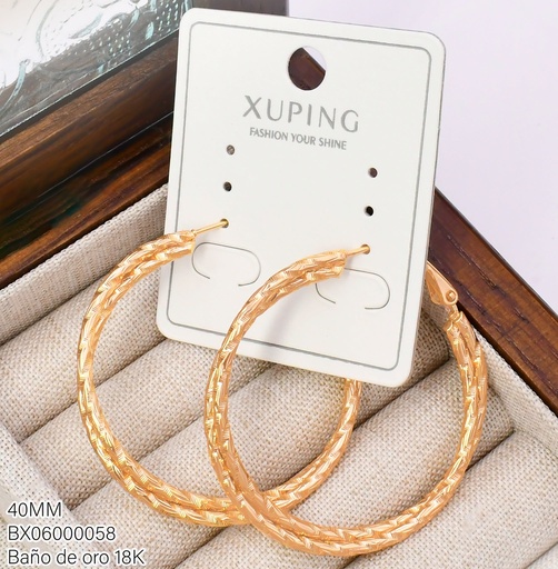 [BX06000058] ARGOLLA BAÑO DE ORO 18K XUPING DIAMANTADA DOBLE 40MM TORNEADO CORTO (XAG)