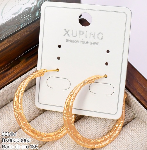 [BX06000060] ARGOLLA BAÑO DE ORO 18K XUPING DIAMANTADA DOBLE 30MM SECCIONADA (XAG)