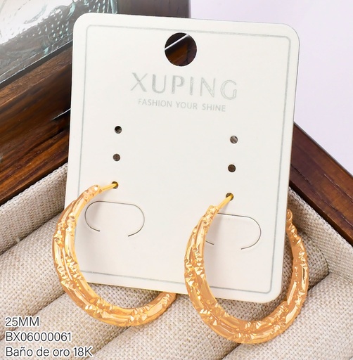 [BX06000061] ARGOLLA BAÑO DE ORO 18K XUPING DIAMANTADA DOBLE 25MM SECCIONADA (XAG)