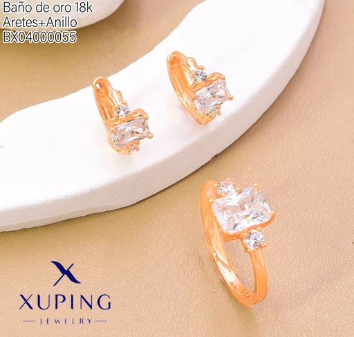 [BX04000055] SET BAÑO DE ORO 18K ARETES/ANILLO SOLITARIO (XAG)