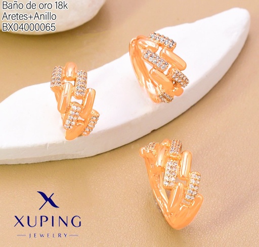 [BX04000065] SET BAÑO DE ORO 18K ARETES/ANILLO ZIRC.RECT./LISO (XAG)