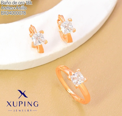 [BX04000078] SET BAÑO DE ORO 18K.ARETES/ANILLO SOLITARIO ZIRC.CD.(XAG)