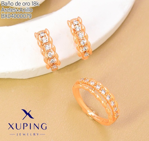 [BX04000079] SET BAÑO DE ORO 18K.ARETES/ANILLO OV/ZIRC/OV (XAG)