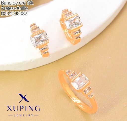 [BX04000082] SET BAÑO DE ORO 18K.ARETES/ANILLO SOLITARIO BORDE DOR.(XAG)