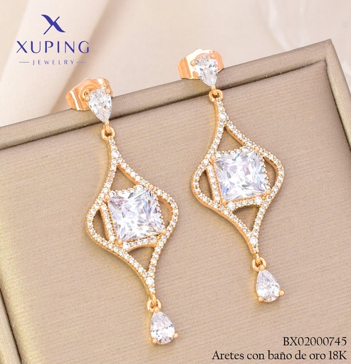 [BX02000745] ARETES BAÑO DE ORO 18K XUPING GOTA ZIRC. CD. CENTRO (XAG)