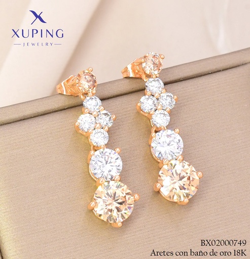 [BX02000749] ARETES BAÑO DE ORO 18K XUPING LINEA ZIRC CRISTAL &  BEIGE (XAG)