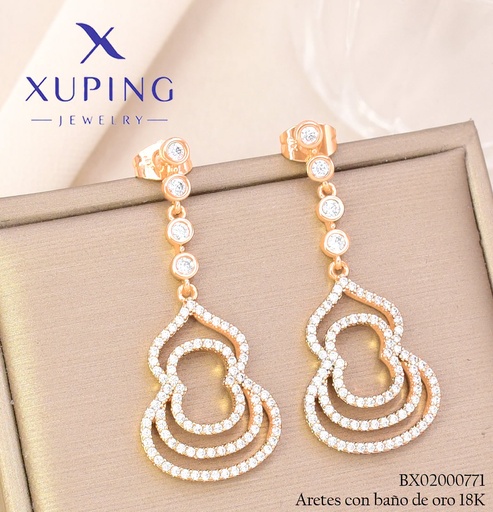 [BX02000771] ARETES BAÑO DE ORO 18K XUPING LINEA / CROQUI ZIRC. (XAG)