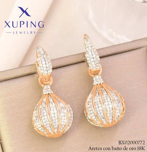 [BX02000772] ARETES BAÑO DE ORO 18K XUPING HUGGIES PELOT. ZIRC. (XAG)