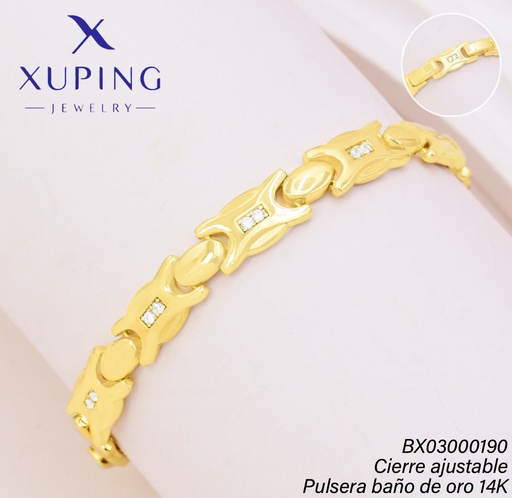 [BX03000190] PULSERA BAÑO DE ORO 14K XUPING ESLAB. "X" / OV. LISOS (XAG)