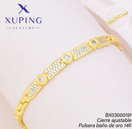 [BX03000191] PULSERA BAÑO DE ORO 14K. XUPING RECT/ CIRC. ZIRC. (XAG)