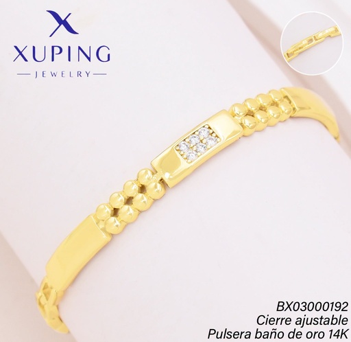 [BX03000192] PULSERA BAÑO DE ORO 14K XUPING RECT LISOS/ ZIRC/ PELOT. LISAS (XAG)