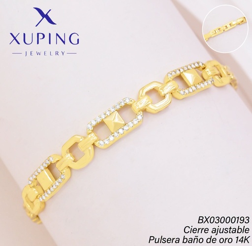 [BX03000193] PULSERA BAÑO DE ORO 14K XUPING RECT./CUADROS CENTRO (XAG)