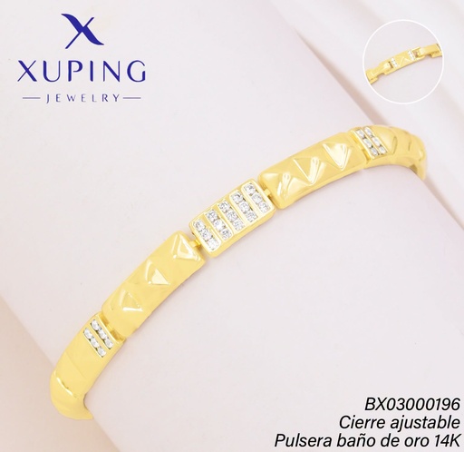[BX03000196] PULSERA BAÑO DE ORO 14K XUPING CUADROS/ RECT. ZIRC. (XAG)