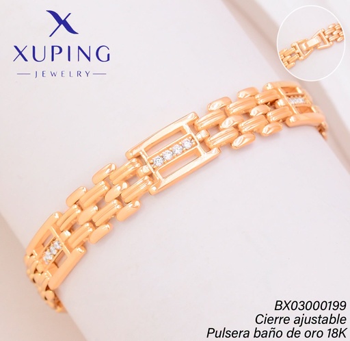 [BX03000199] PULSERA BAÑO DE ORO 18K XUPING RECT/ LINEA ZIRC. CENTRO (XAG)