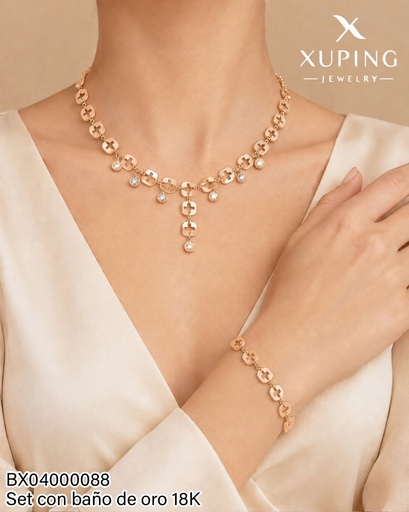 [BX04000088] SET BAÑO DE ORO 18K. XUPING CADENA/PULSERA "+" / ZIRC. RD (XAG)