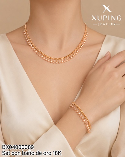 [BX04000089] SET BAÑO DE ORO 18K. XUPING CADENA/PULSERA PELOTITAS (XAG)