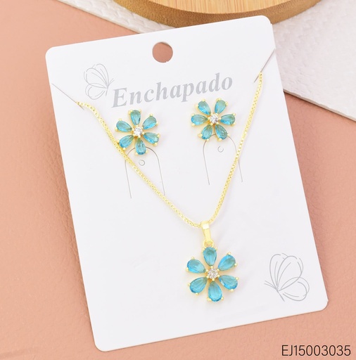 [EJ15003035] SET FLOR 6 PETALOS ZIRC. CELESTE SE1574-104 (INV526)