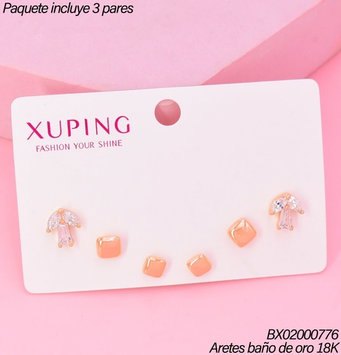 [BX02000776] PAQ.3 PARES ARETES BAÑO DE ORO 18K.XUPING 2 CD./HONGO ZIRC (XAGOST)