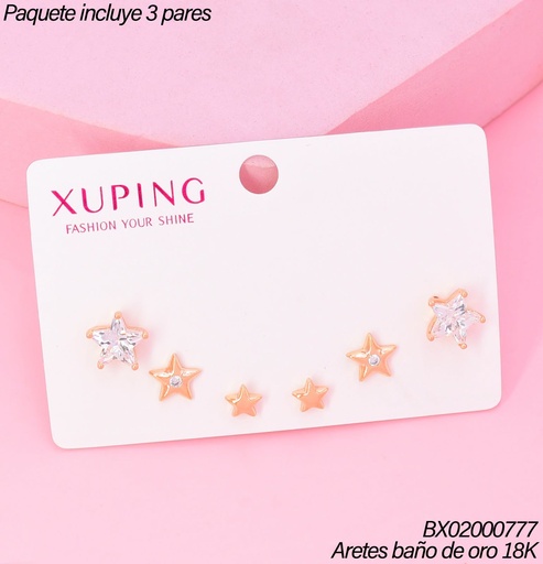 [BX02000777] PAQ.3 PARES ARETES BAÑO DE ORO 18K.XUPING 3 ESTRELLAS/ZIRC (XAGOST)