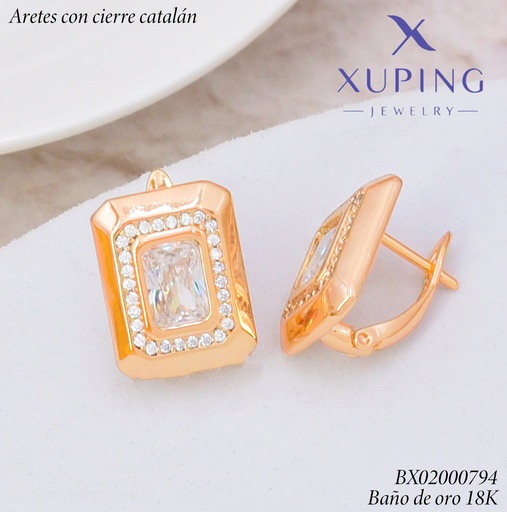 [BX02000794] ARETES BAÑO DE ORO 18K.C/CIERRE DE CATALÁN XUPING RECT.VERT.(XAG)