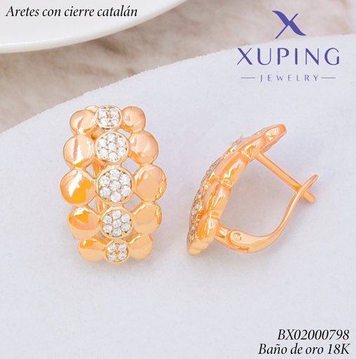 [BX02000798] ARETES BAÑO DE ORO 18K.C/CIERRE DE CATALÁN XUPING RD.LISO/LINEA ZIRC.(XAG)