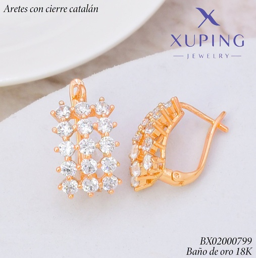 [BX02000799] ARETES BAÑO DE ORO 18K.C/CIERRE DE CATALÁN XUPING 3 LINEAS ZIRC.VERT.(XAG)