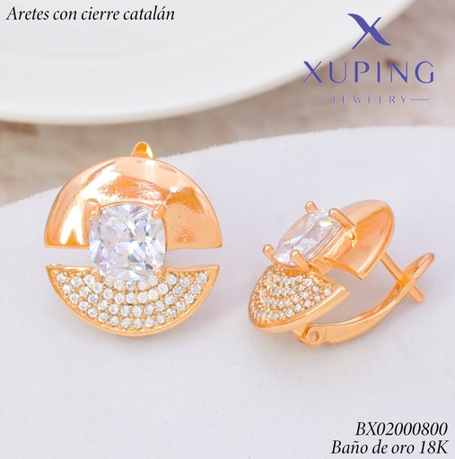 [BX02000800] ARETES BAÑO DE ORO 18K.C/CIERRE DE CATALÁN XUPING 2 MITADES ZIRC.CD.(XAG)
