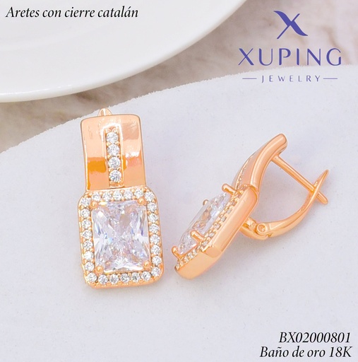 [BX02000801] ARETES BAÑO DE ORO 18K.C/CIERRE DE CATALÁN XUPING RECT.VERT.ZIRC.RECT.(XAG)
