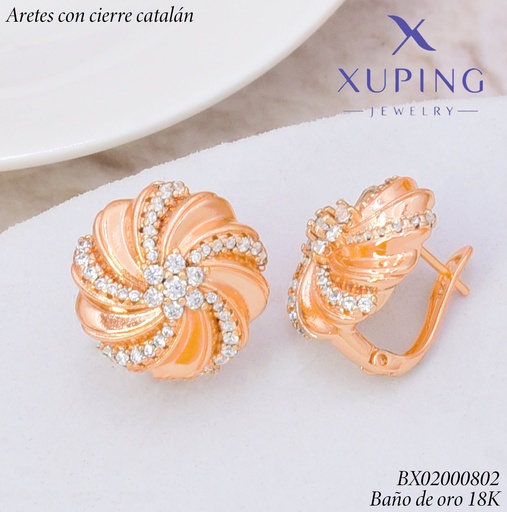 [BX02000802] ARETES BAÑO DE ORO 18K.C/CIERRE DE CATALÁN XUPING RD.ESPIRAL C/ZIRC.(XAG)