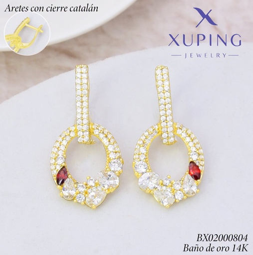 [BX02000804] ARETES BAÑO DE ORO 14K.C/CIERRE DE CATALÁN XUPING ZIRC.LINEA/UV (XAG)