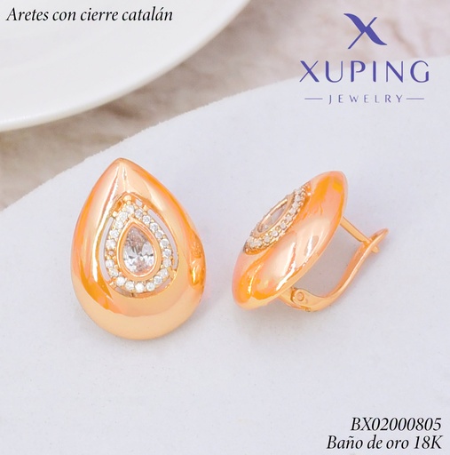 [BX02000805] ARETES BAÑO DE ORO 18K.C/CIERRE DE CATALÁN XUPING GOTA CENTRO ZIRC.(XAG)