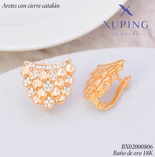 [BX02000806] ARETES BAÑO DE ORO 18K.C/CIERRE DE CATALÁN XUPING RACIMO OV LISOS/ZIRC.(XAG)