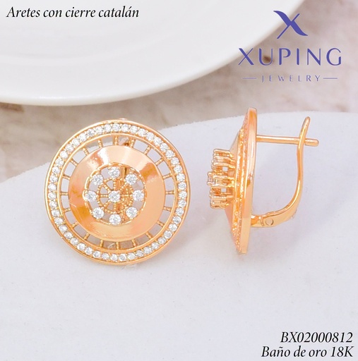 [BX02000812] ARETES BAÑO DE ORO 18K.C/CIERRE DE CATALÁN XUPING RD.C/ZIRC. CENTRO (XAG)