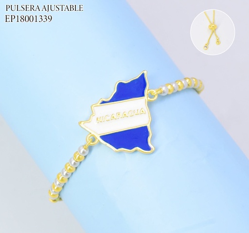 [EP18001339] PULSERA AJUSTABLE PERLAS/PELOTITAS DIJE MAPA DE NICARAGUA Z1620-841 (PAG26)