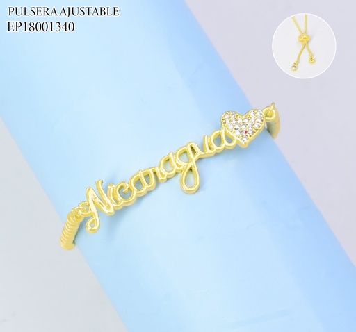 [EP18001340] PULSERA AJUSTABLE PELOTITAS DIJE "NICARAGUA" CORAZON ZIRC. Z1616-841 (PAG26)