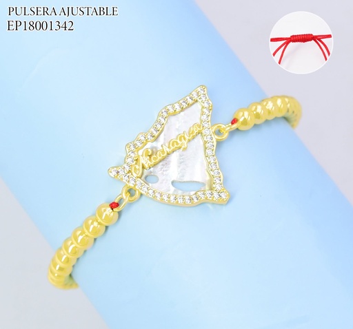 [EP18001342] PULSERA AJUSTABLE ROJA C/ PELOTITAS DIJE MAPA NICARAGUA ZIRC. Z1619-841 (PAG26)
