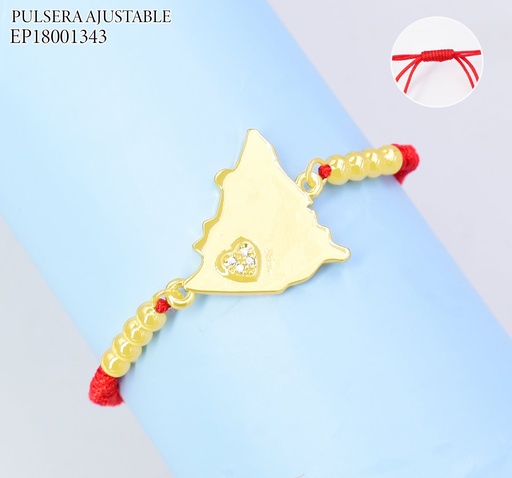 [EP18001343] PULSERA AJUSTABLE ROJA PELOTITAS DIJE MAPA DE NICARAGUA CORAZON ZIRC. G5810-841 (PAG26)