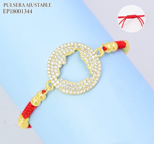 [EP18001344] PULSERA AJUSTABLE ROJA C/PELOTITAS DIJE CROQUI MAPA DE NICARAGUA ZIRC. Z1621-841 (PAG26)